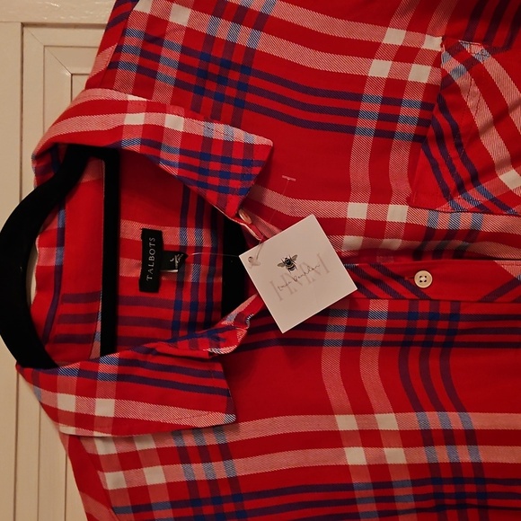 Talbots Sz L Multicolor Plaid Red, Blue, White, Button Down Blouse  NWT - Picture 1 of 8